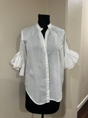 Women's White Ruffle-Sleeve Blouse